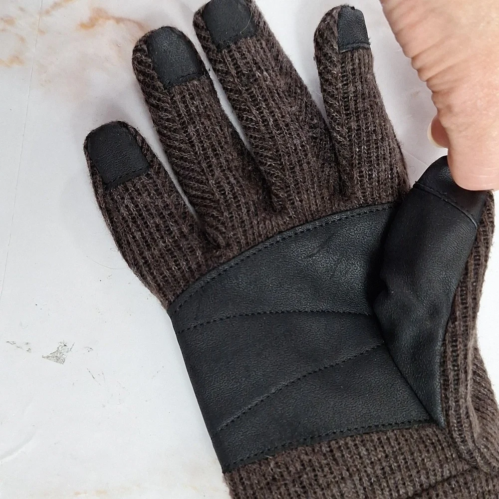 Timberland Wool Gloves Brown Knit Ribbed